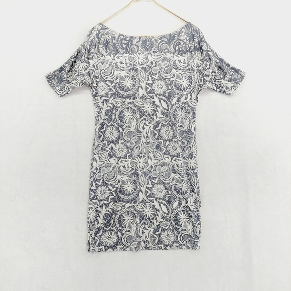 Banana Republic White Gray Blue Floral Short Sleeve Jewel Neck Midi Dress P4222 - Picture 5 of 9
